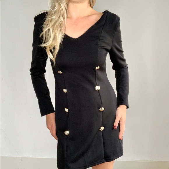 Black Double Silver Button Uniform Band Dress M - Picture 3 of 7